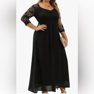 Nemidor women V neck 3/4 sleeve  Lace vintage Maxi formal Dress size 20